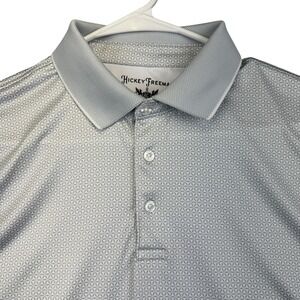 Hickey Freeman Polo Shirt Mens Large Gray Geometric Golf Stretch Performance